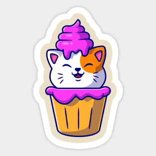 Cute Cat Cupcake Cartoon Sticker